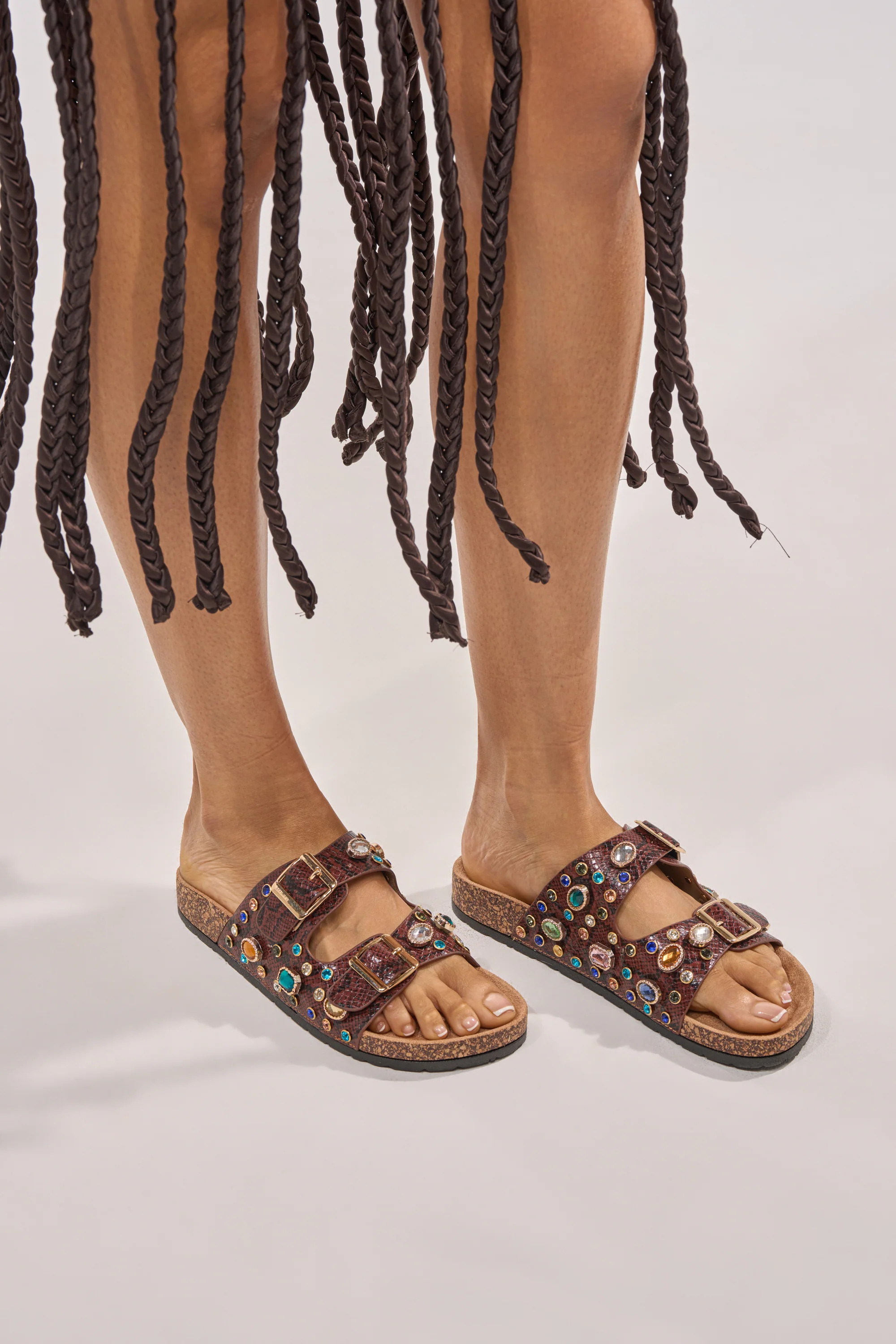 AKIRA BAYLEAVES BROWN SNAKE EMBELLISHED FLAT SLIP ON SANDAL - Image 4
