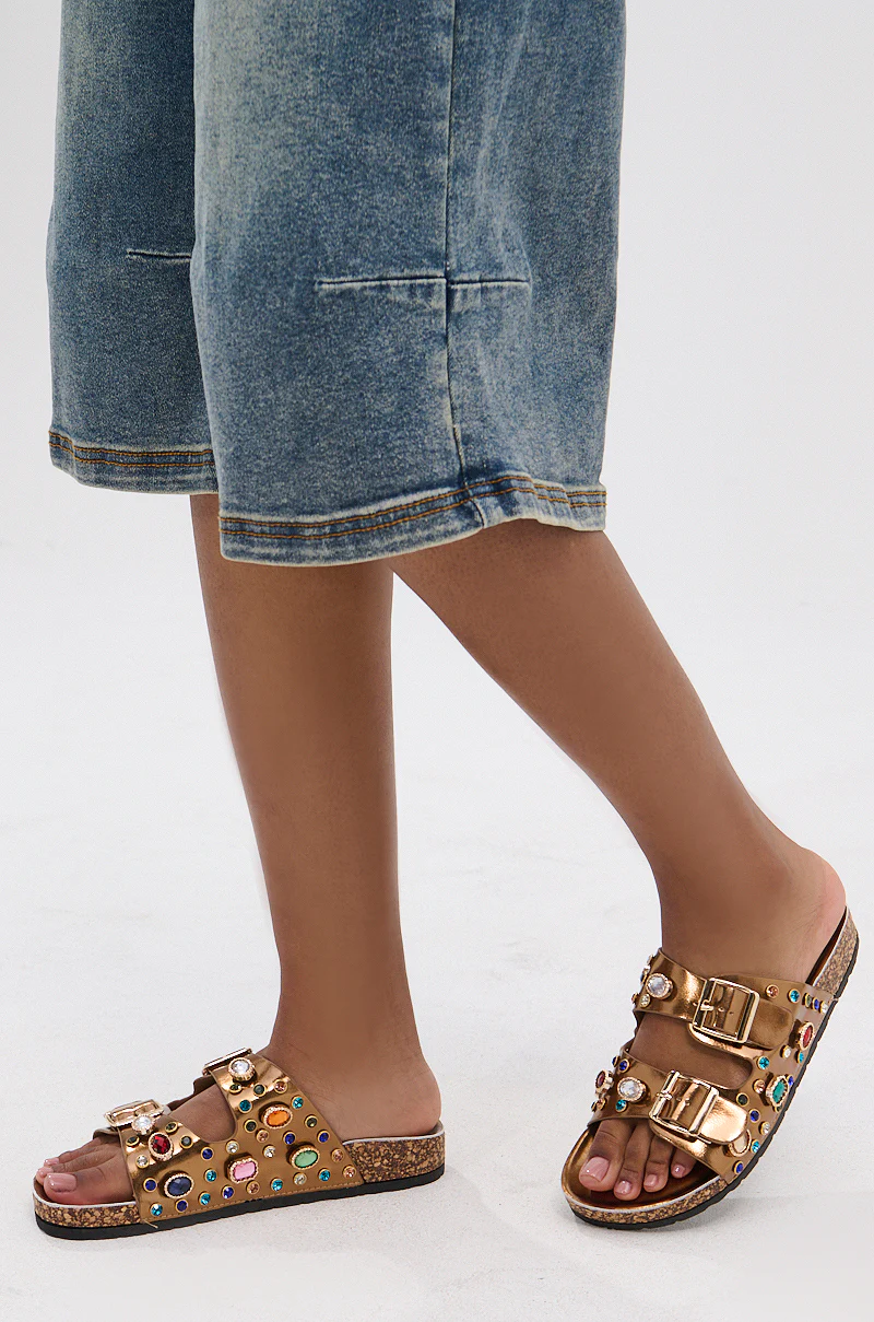 AKIRA BAYLEAVES BRONZE SLIP ON FLAT SANDAL - Image 8
