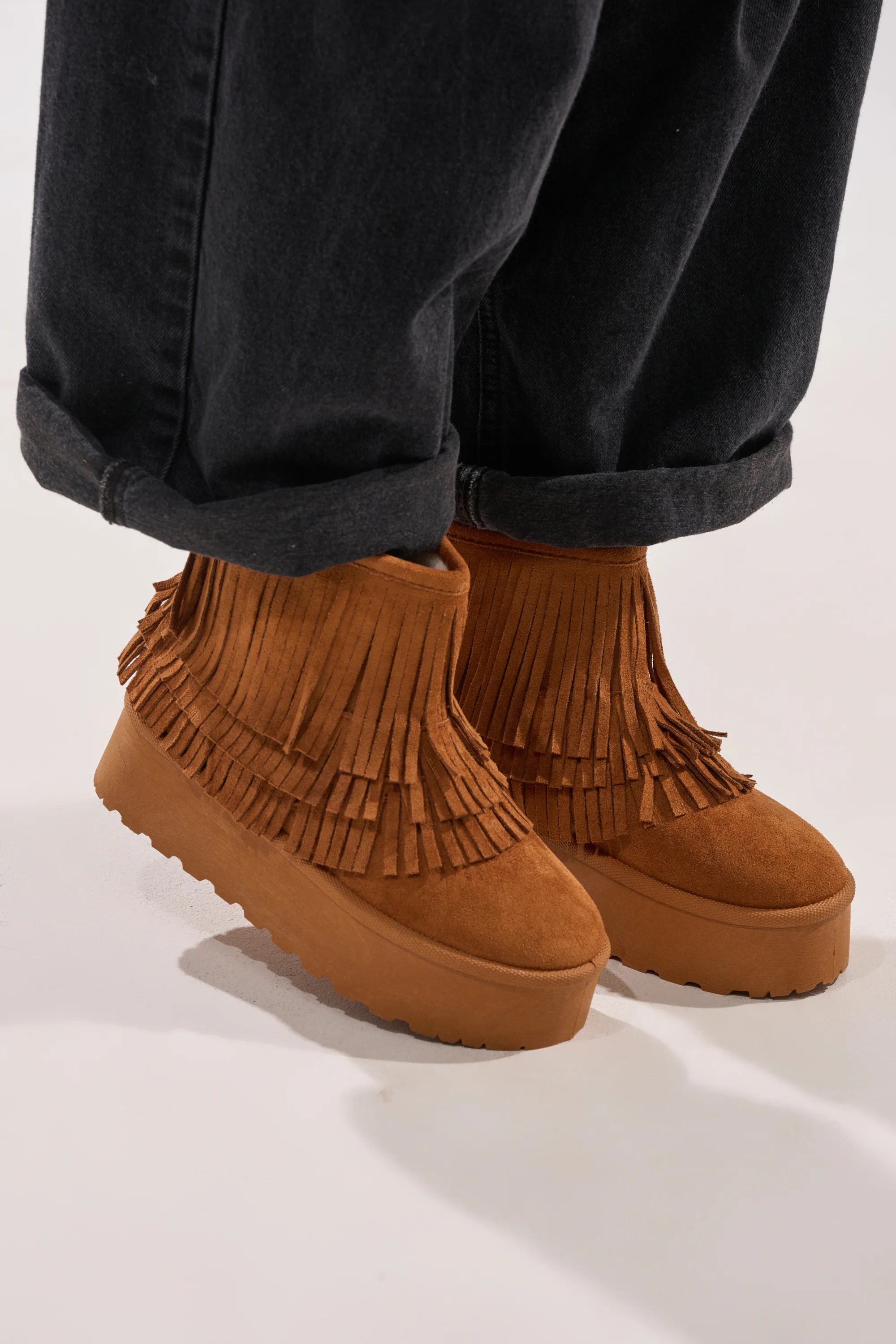 AKIRA BROWN FAUX SUEDE FRINGE BOOTIE - Image 3
