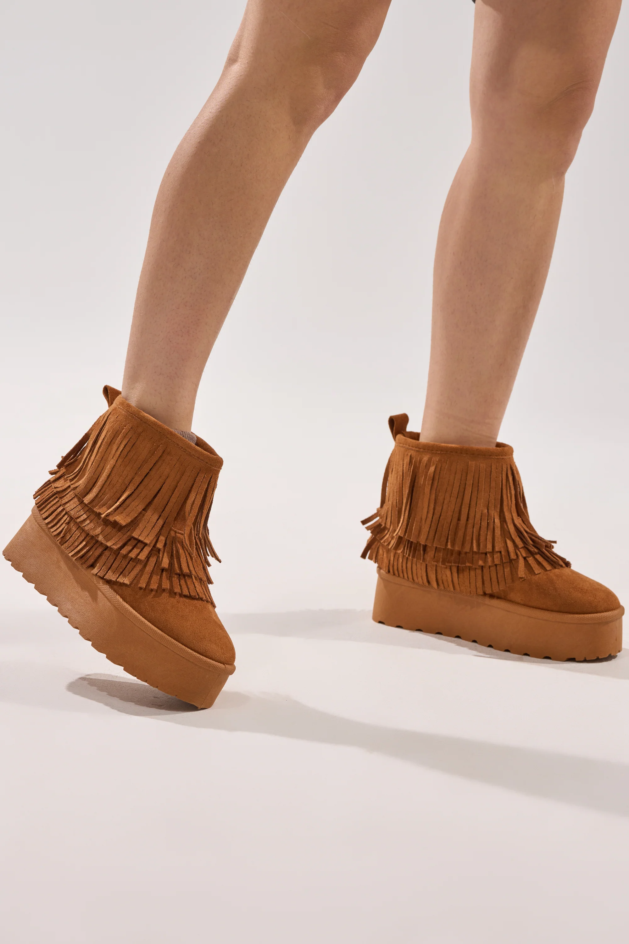 AKIRA BROWN FAUX SUEDE FRINGE BOOTIE - Image 4