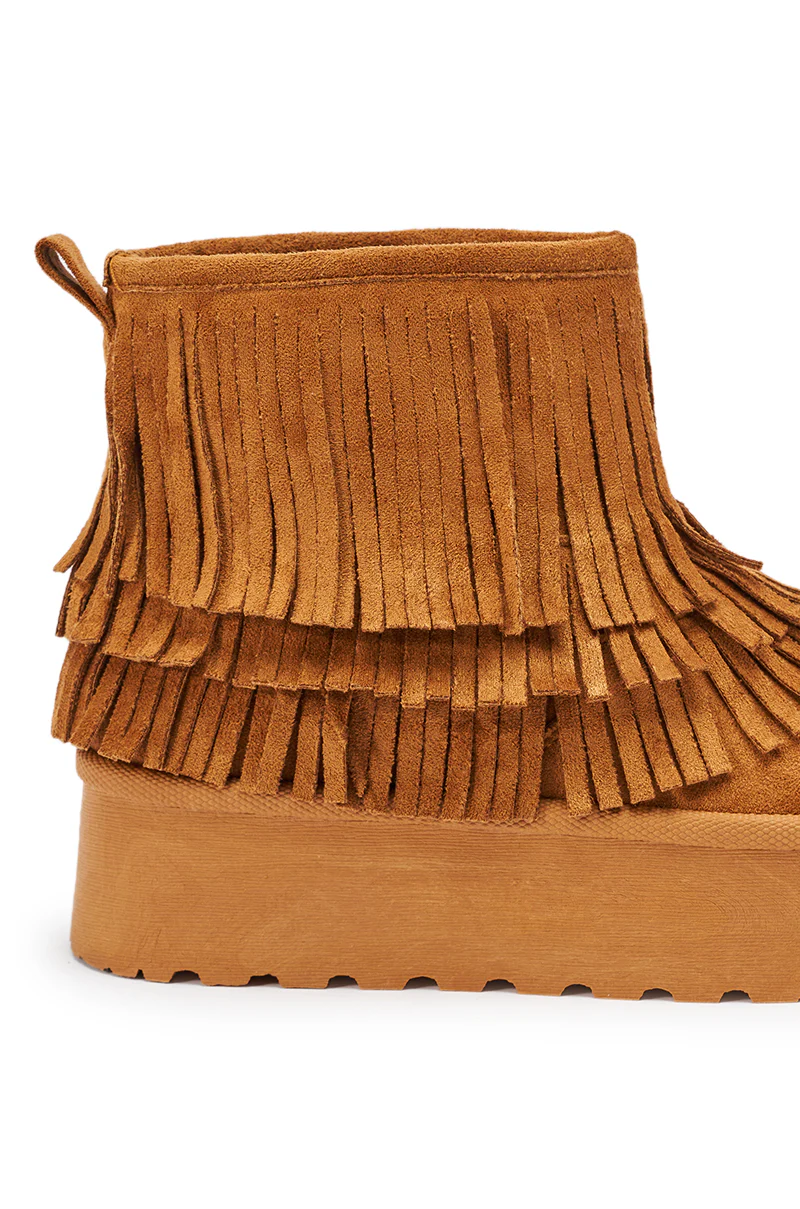 AKIRA BROWN FAUX SUEDE FRINGE BOOTIE - Image 9