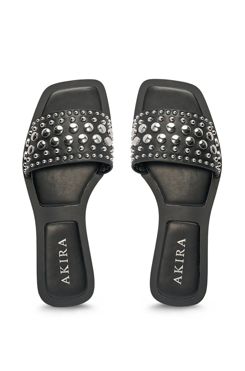 AKIRA DEVORA BLACK HARDWARE EMBELLISHED FLAT SLIP ON SANDAL - Image 4