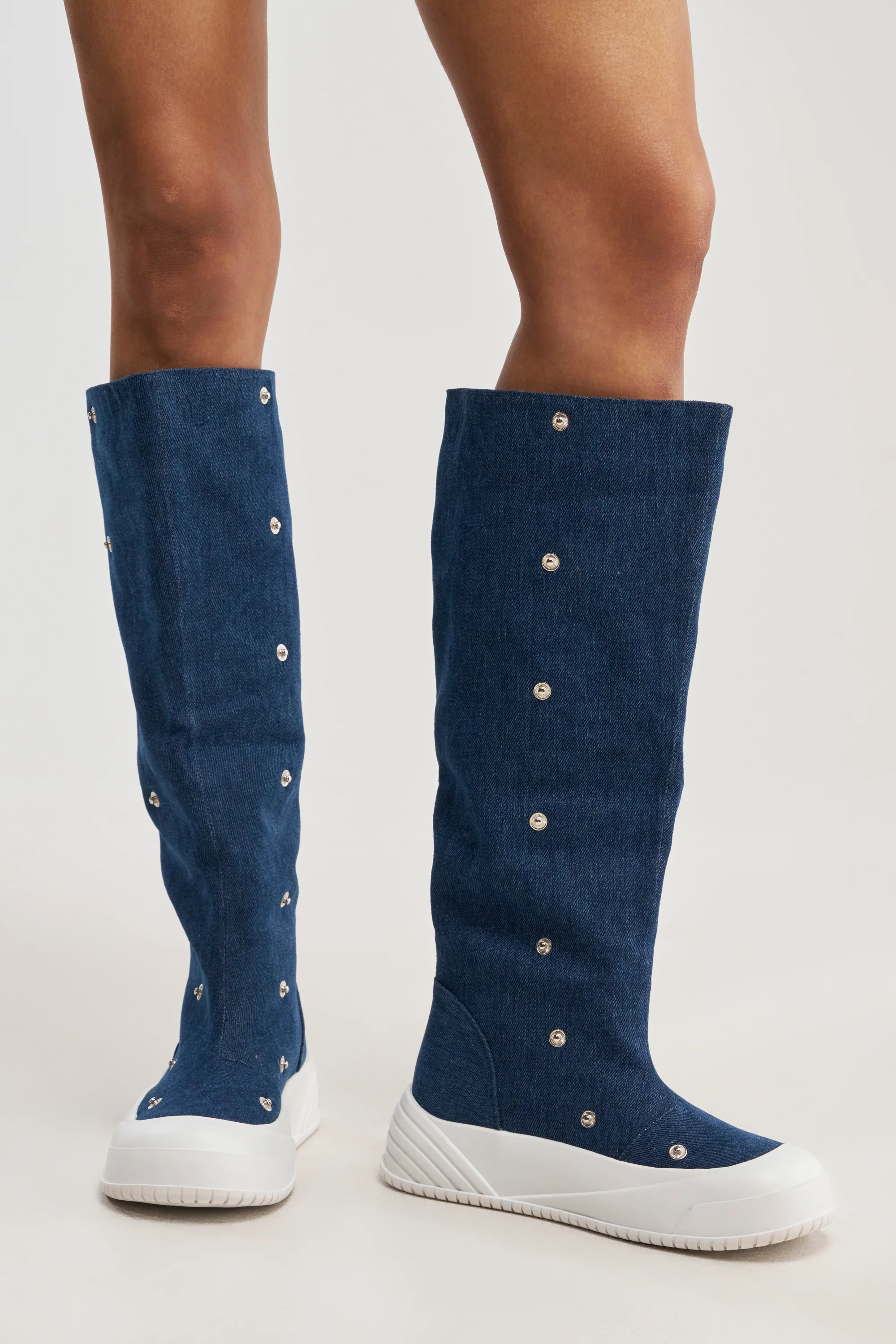 AKIRA GOLD ALIXY DENIM FLAT RUFFLE BOOT - Image 4