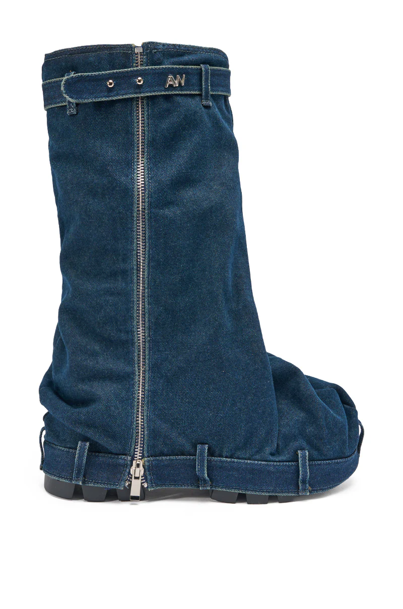 AKIRA GOLD ANGELA FOLD OVER PLATFORM BOOT IN DARK DENIM - Image 5