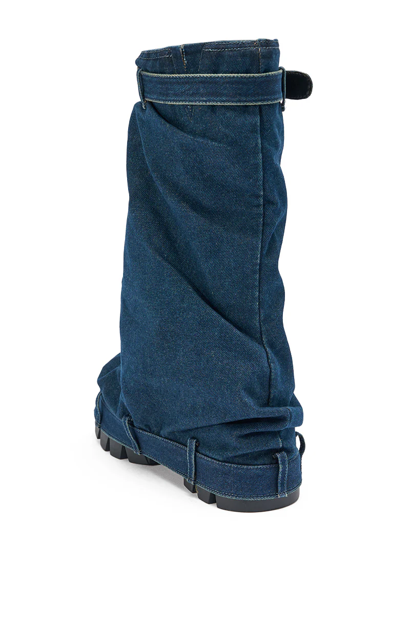AKIRA GOLD ANGELA FOLD OVER PLATFORM BOOT IN DARK DENIM - Image 7