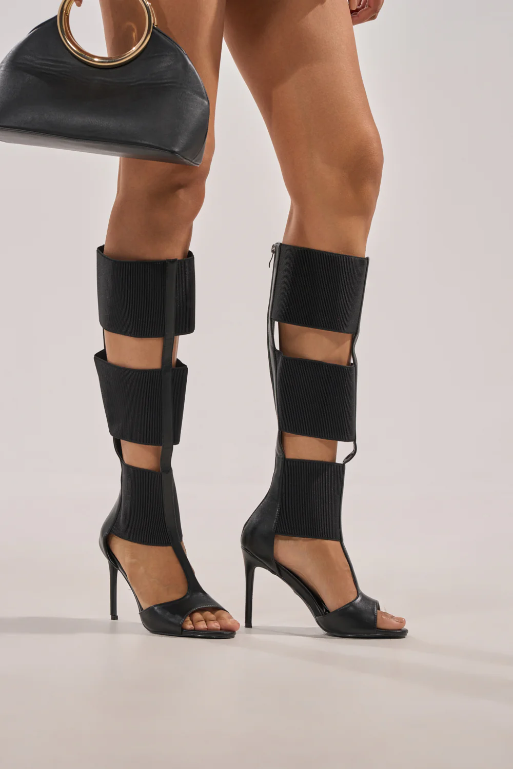 AKIRA GOLD BELLANTRA BLACK GLADIATOR STILETTO SANDAL - Image 3