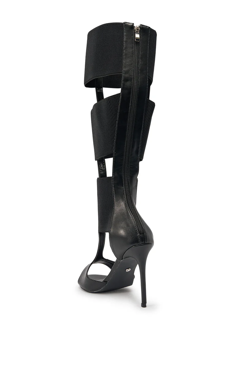 AKIRA GOLD BELLANTRA BLACK GLADIATOR STILETTO SANDAL - Image 6