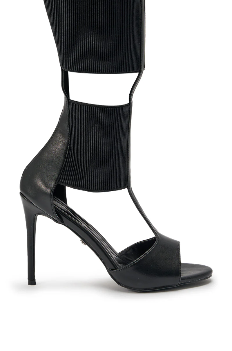 AKIRA GOLD BELLANTRA BLACK GLADIATOR STILETTO SANDAL - Image 7
