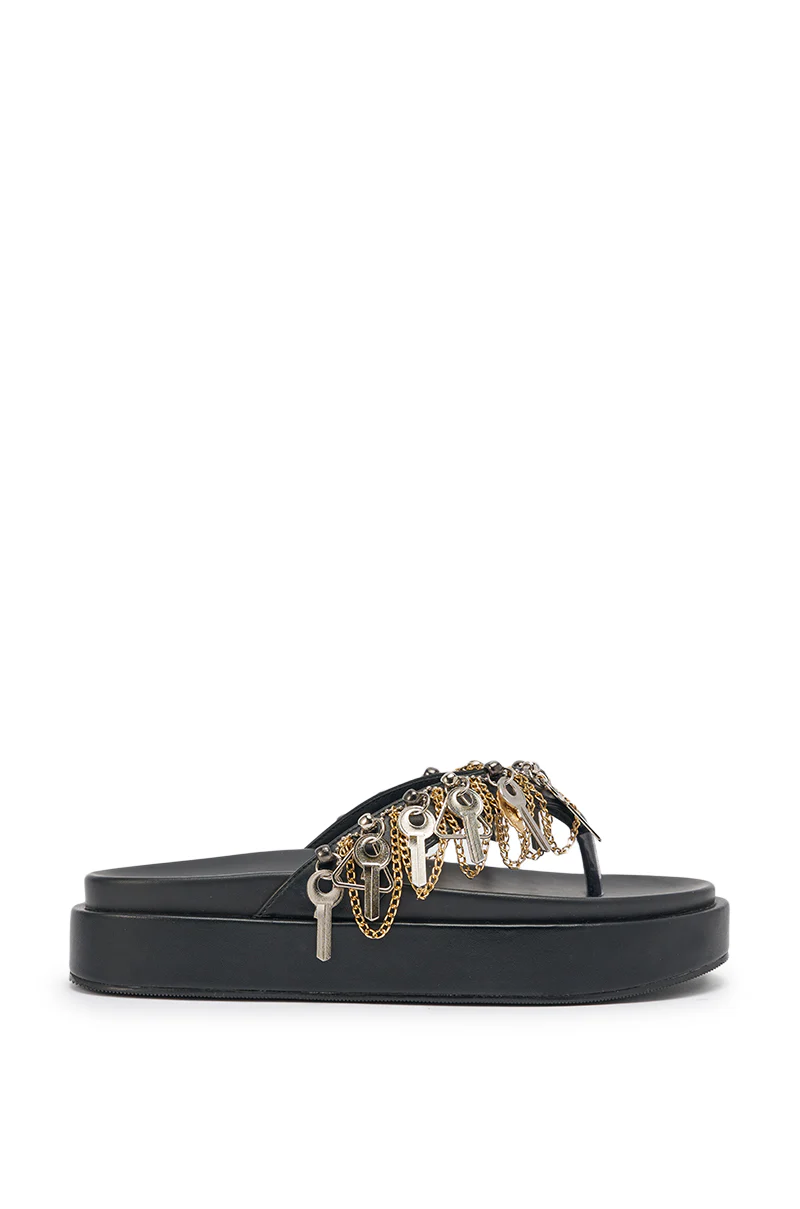 AKIRA GOLD CHRISTEN BLACK KEY EMBELLISHED NOVELTY PLATFORM SANDAL - Image 6