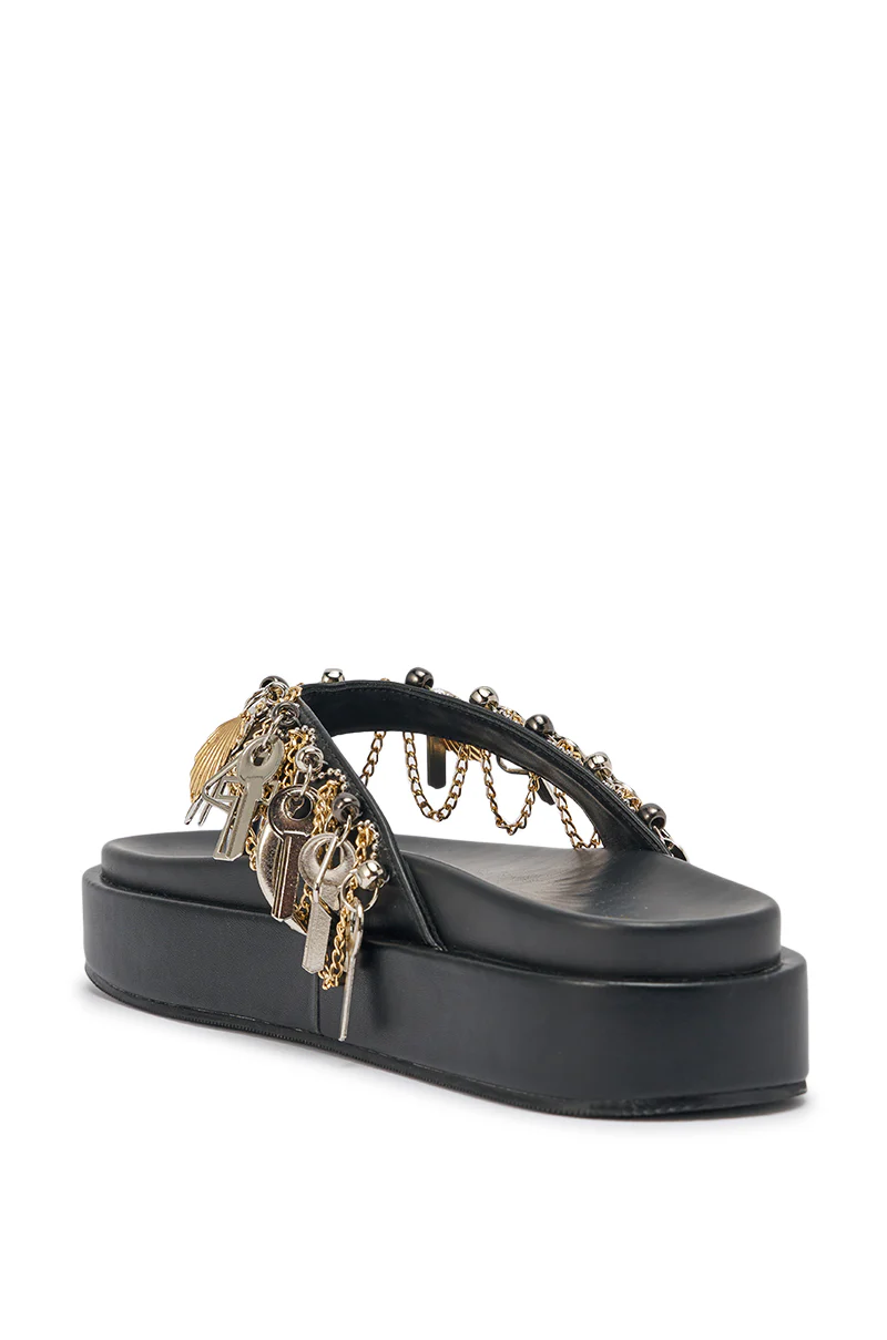 AKIRA GOLD CHRISTEN BLACK KEY EMBELLISHED NOVELTY PLATFORM SANDAL - Image 8