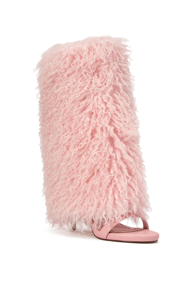 AZALEA WANG CLOUD NINE PINK FUR OPEN TOE BOOT - Image 4