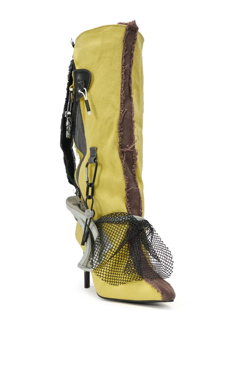 AKIRA GOLD COALESCE SPORTY MIXED MATERIAL STILETTO BOOT - Image 4