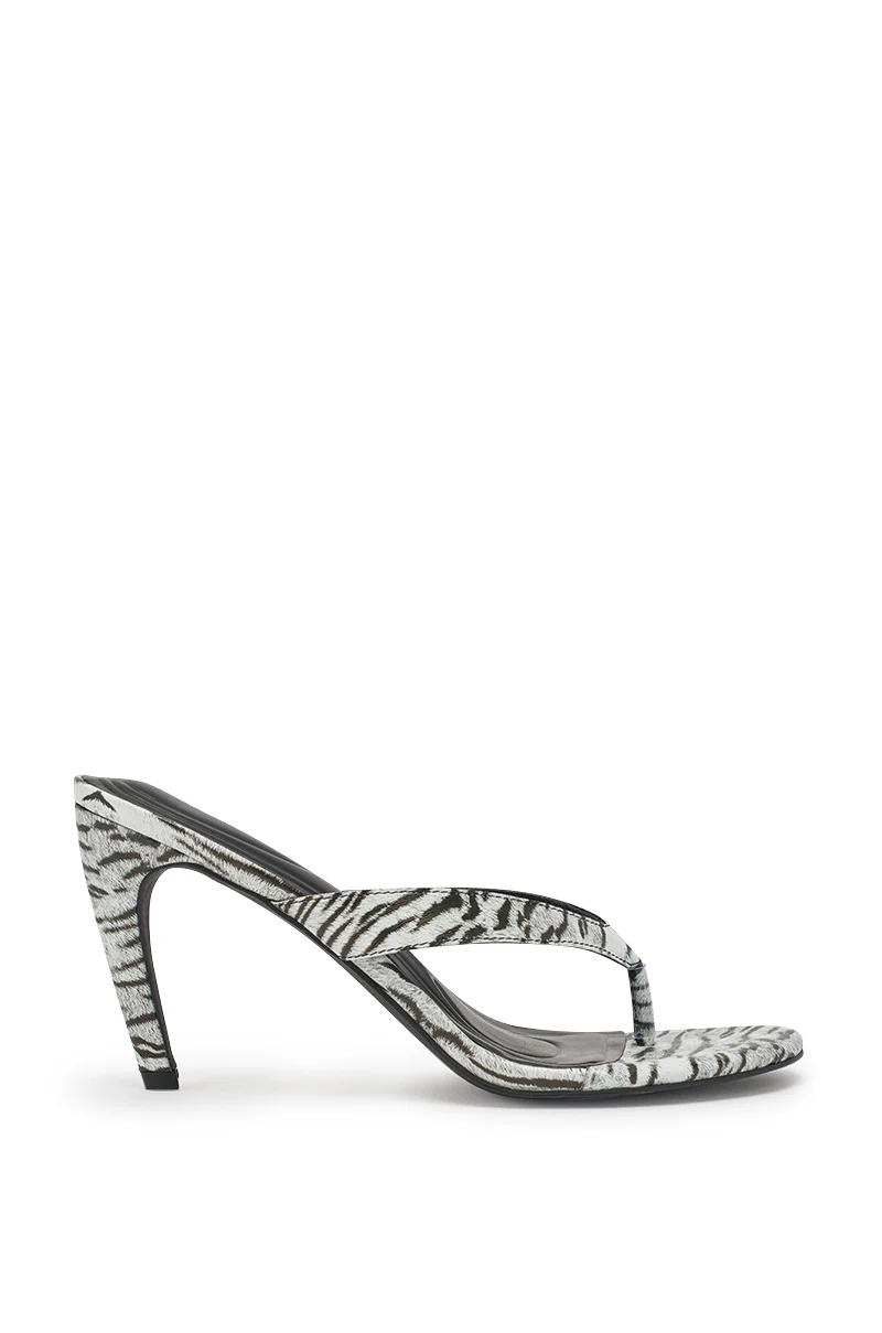 AKIRA GOLD DELYSE TIGER WHITE PRINT PU SLIP ON STILETTO SANDAL - Image 8