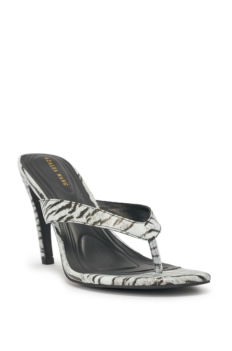 AKIRA GOLD DELYSE TIGER WHITE PRINT PU SLIP ON STILETTO SANDAL - Image 9