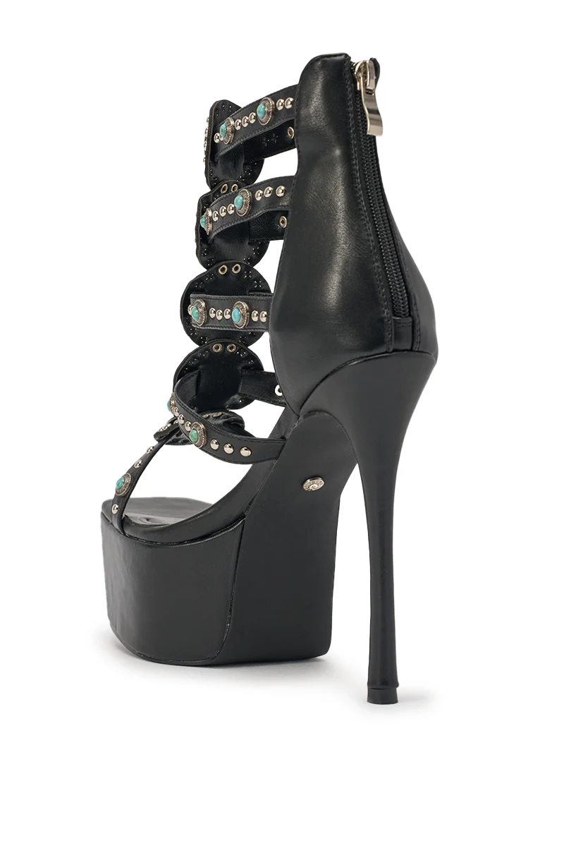 AKIRA GOLD FUANMARA BLACK EMBELLISHED SEXY STILETTO PU SANDAL - Image 6