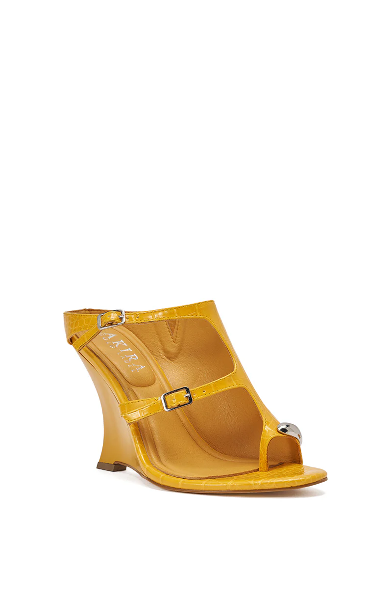 AKIRA GOLD GINO MUSTARD CROC WEDGE SANDAL - Image 5
