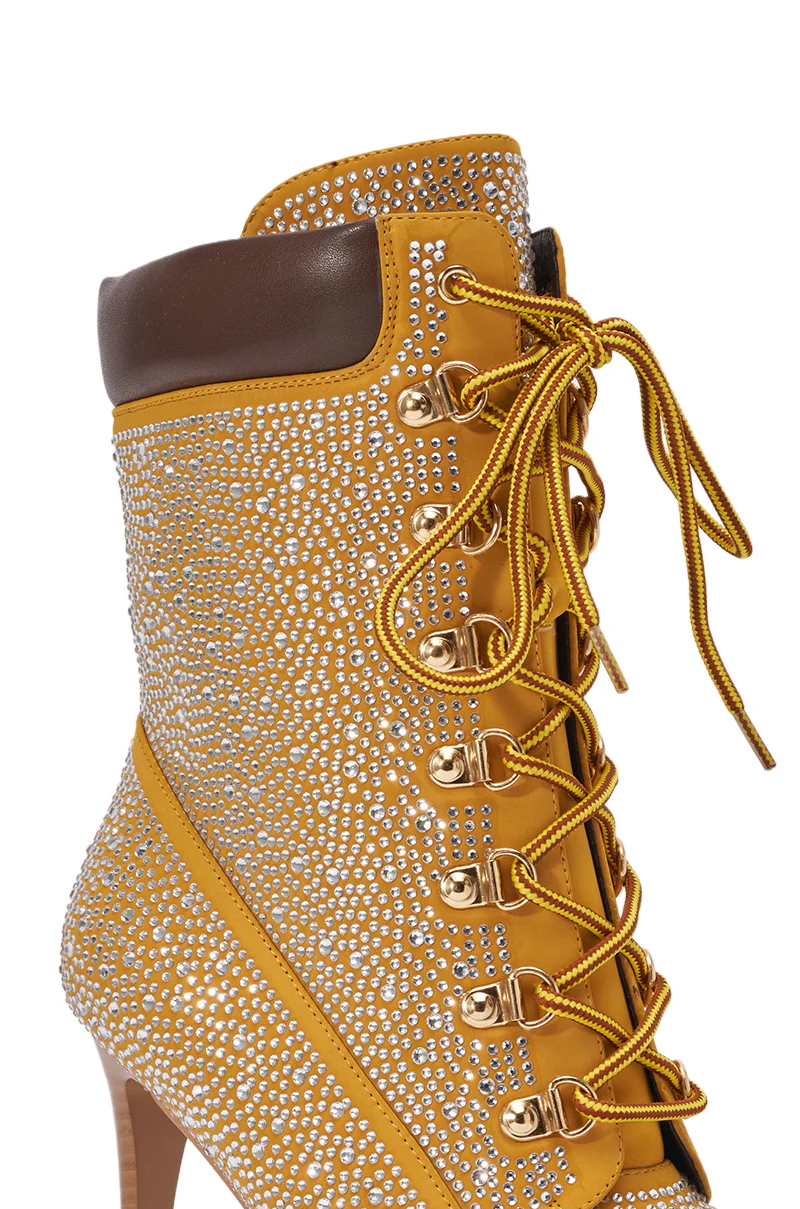 AKIRA GOLD GLAMOUR TAN RHINESTONE BOOTIE - Image 10