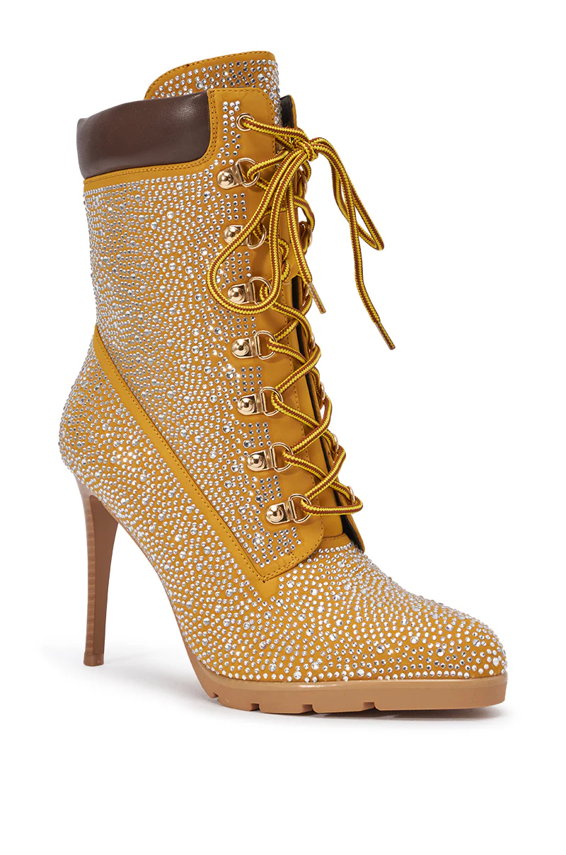 AKIRA GOLD GLAMOUR TAN RHINESTONE BOOTIE - Image 28
