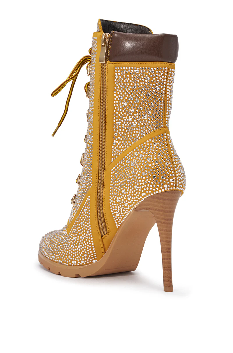 AKIRA GOLD GLAMOUR TAN RHINESTONE BOOTIE - Image 29
