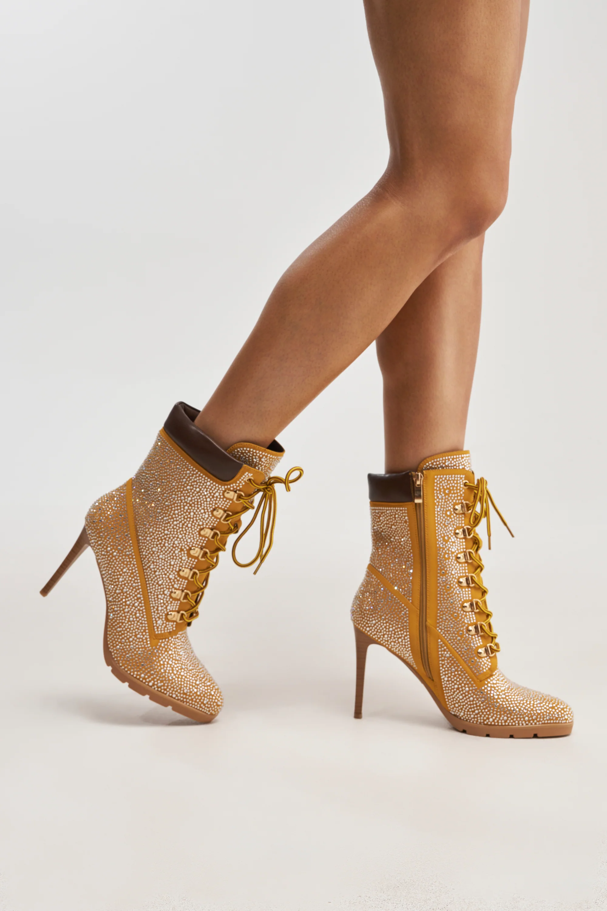 AKIRA GOLD GLAMOUR TAN RHINESTONE BOOTIE - Image 3