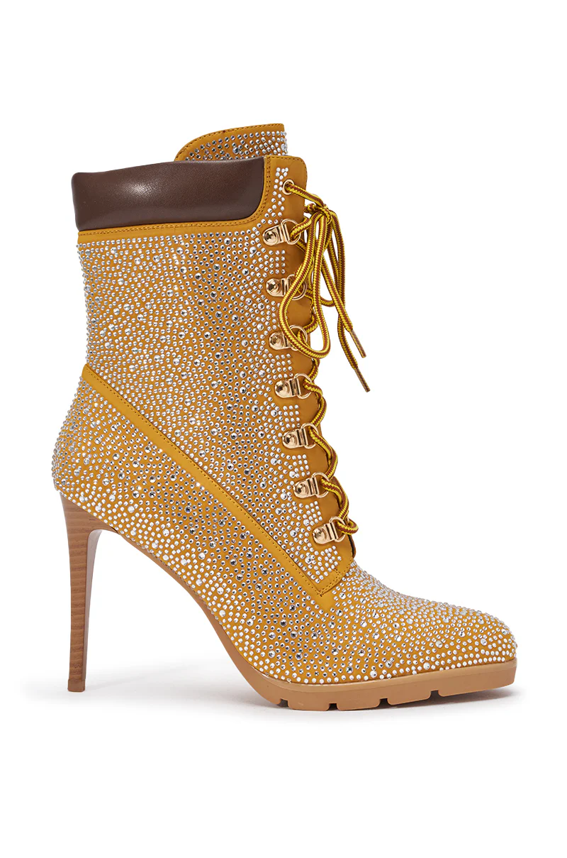 AKIRA GOLD GLAMOUR TAN RHINESTONE BOOTIE - Image 4