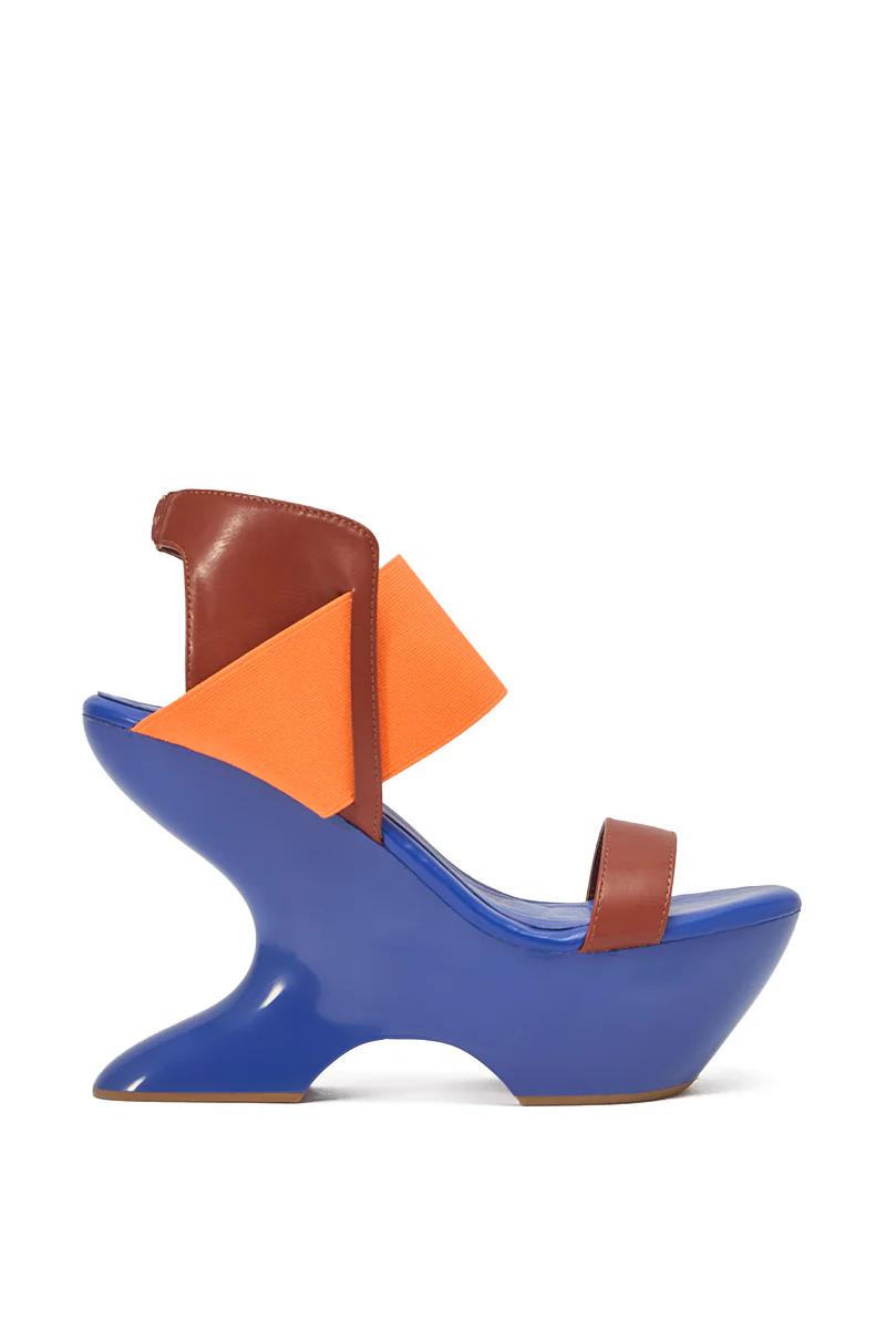 AKIRA GOLD GUILLAUME BLUE MULTI NOVELTY COLOR BLOCK WEDGE SANDAL - Image 3