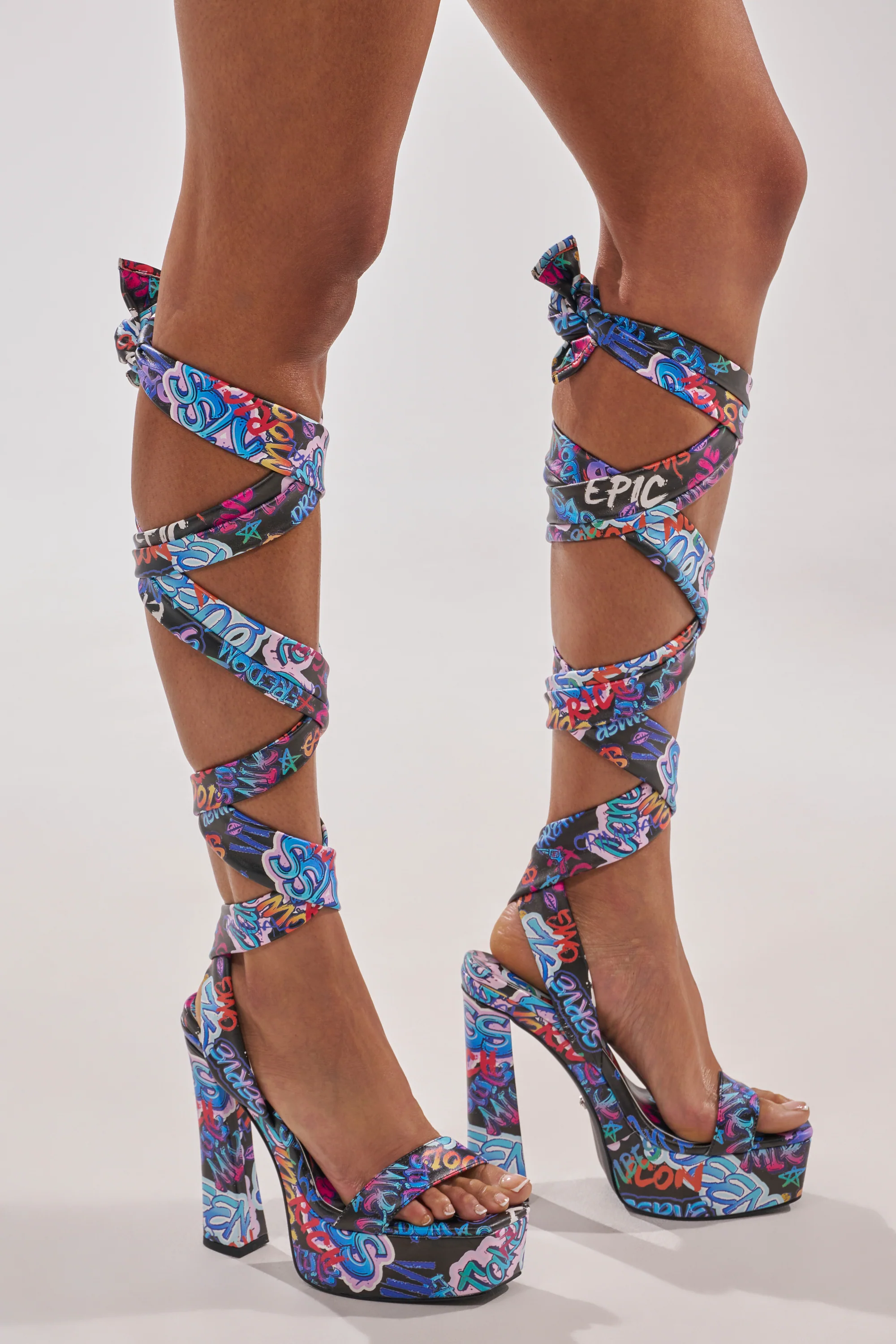 AKIRA GOLD MAGRITTE GRAFFITI STRAPPY CHUNKY SANDAL