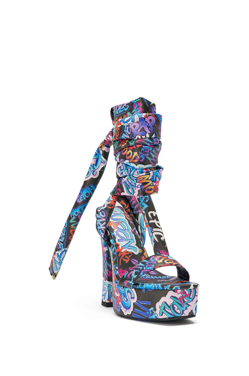 AKIRA GOLD MAGRITTE GRAFFITI STRAPPY CHUNKY SANDAL - Image 5