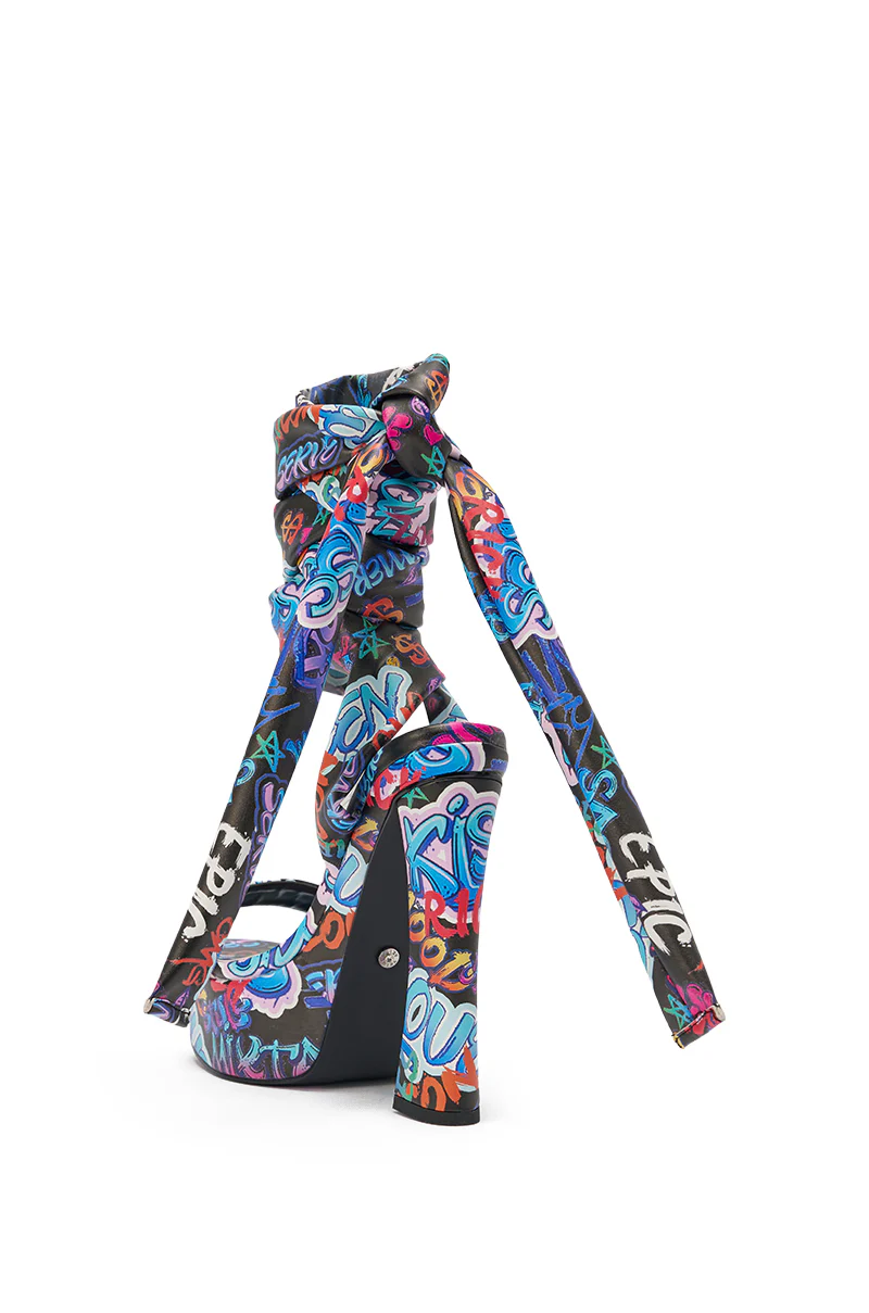 AKIRA GOLD MAGRITTE GRAFFITI STRAPPY CHUNKY SANDAL - Image 6