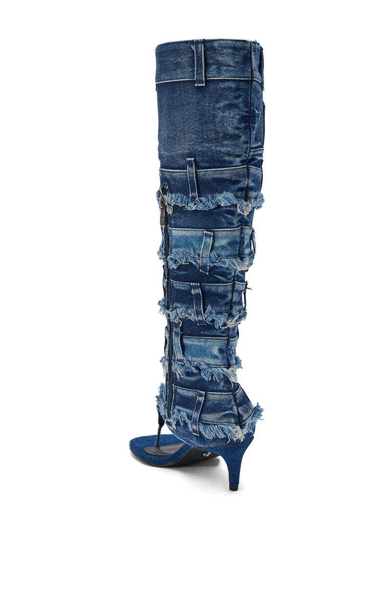AKIRA GOLD MAHONEY DENIM PANT DETAIL GLADIATOR STILETTO - Image 7