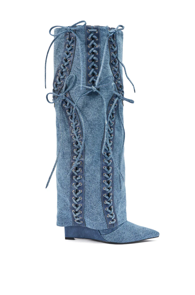 AKIRA GOLD MANTIGNA DENIM WEDGE BOOT - Image 6