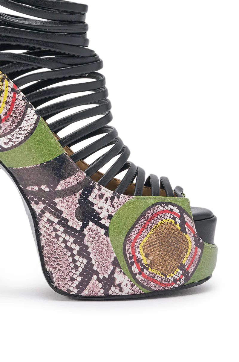 AKIRA GOLD OBSESSED SNAKE PRINT PU PLATFORM STILETTO SANDAL - Image 7