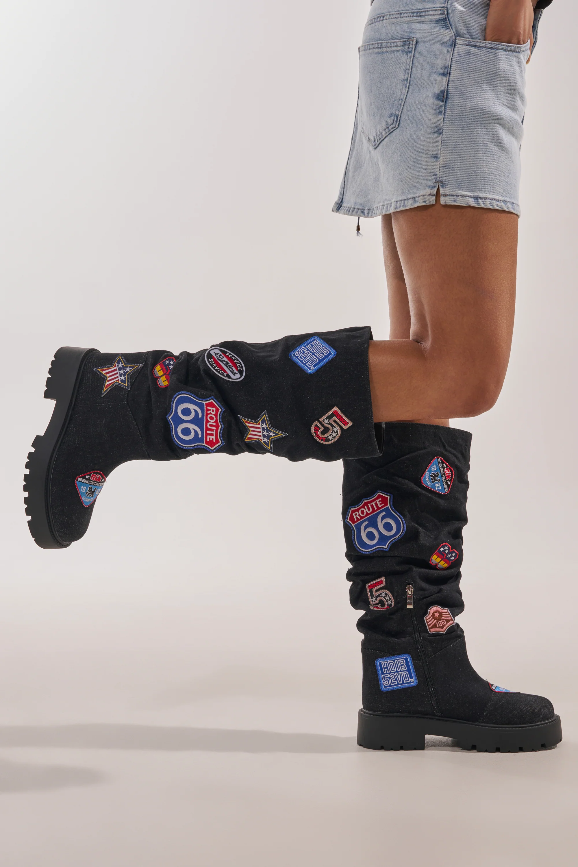 AKIRA GOLD POSTAL BLACK PATCHWORK FLAT BOOT - Image 3