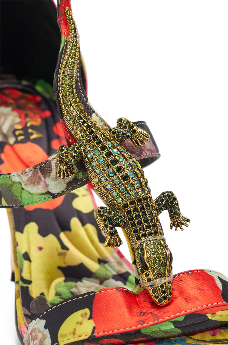 AKIRA GOLD REPTILIAN MULTISATIN STRAP STILETTO SANDAL - Image 9