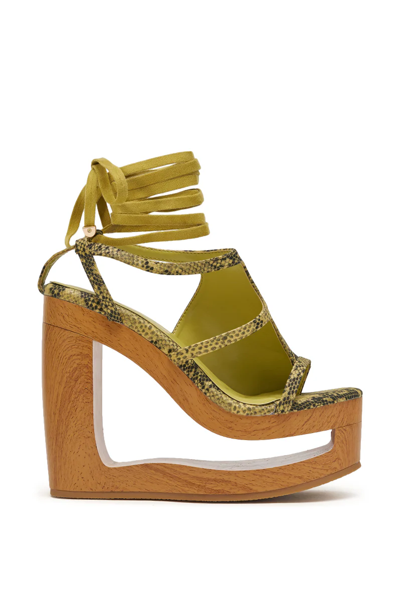 AKIRA GOLD RIN GREENSNAKE NOVELTY LACE UP WEDGE SANDAL - Image 6