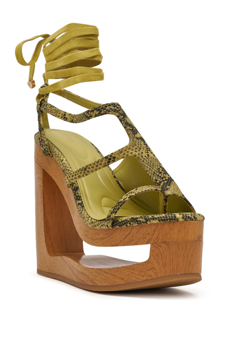 AKIRA GOLD RIN GREENSNAKE NOVELTY LACE UP WEDGE SANDAL - Image 7