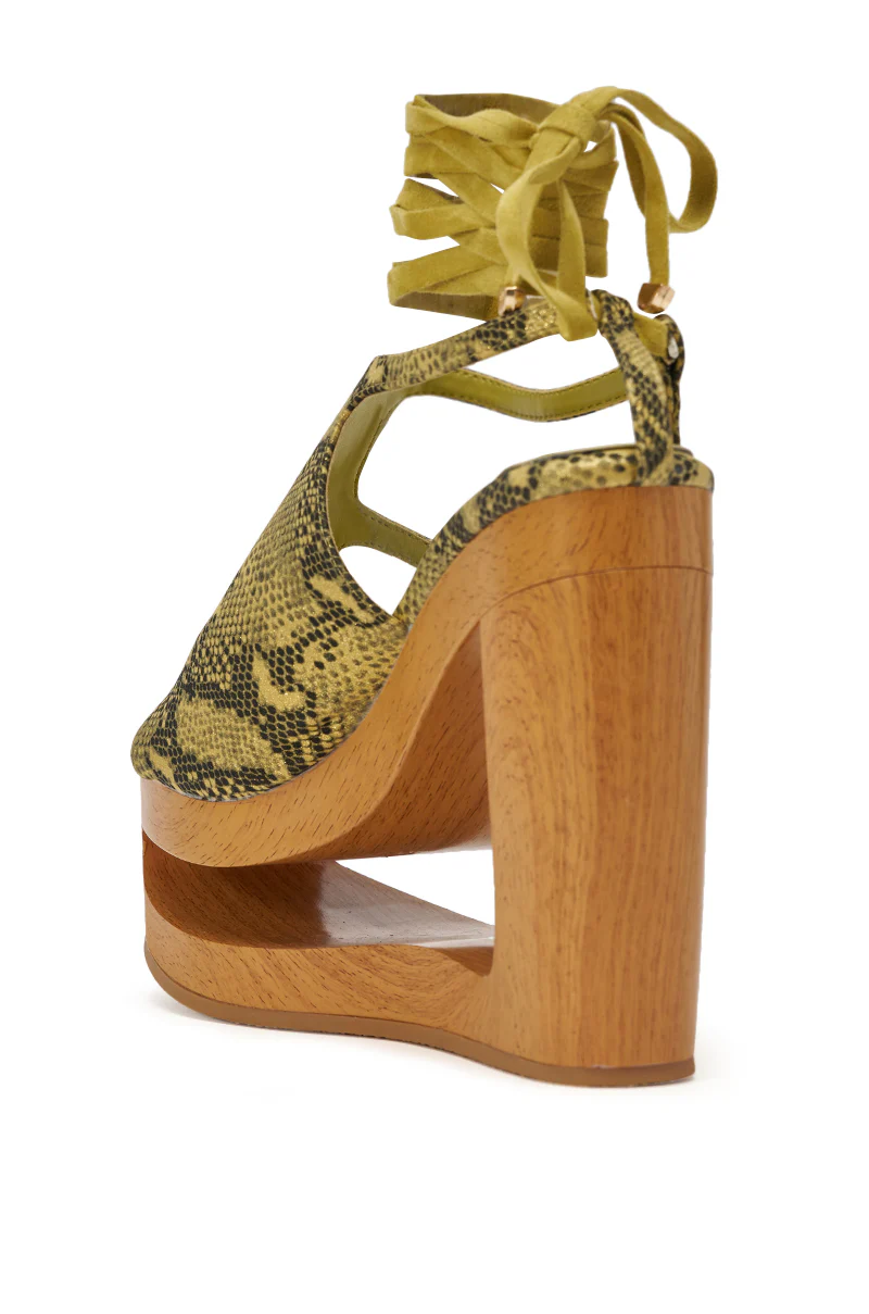 AKIRA GOLD RIN GREENSNAKE NOVELTY LACE UP WEDGE SANDAL - Image 8