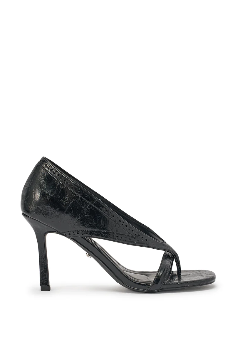 AKIRA GOLD SELVARE BLACK THONG STIELTTO SANDAL - Image 4