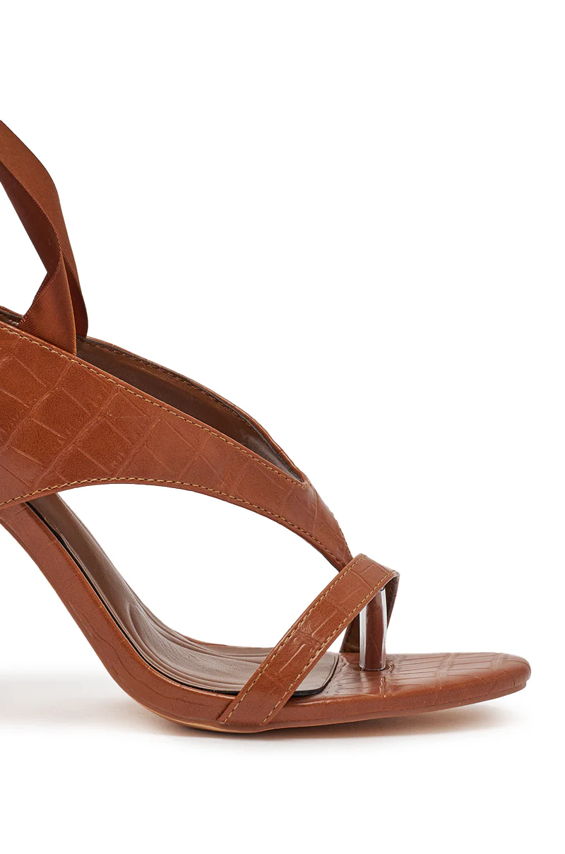 AKIRA GOLD SIEGER BROWNPATENT WRAP UP BALLERINA STILETTO SANDAL - Image 7