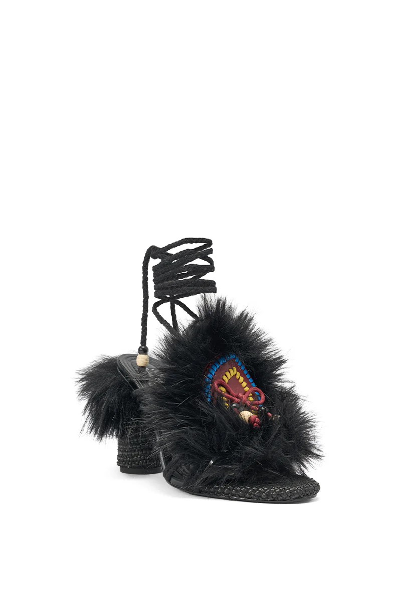 AKIRA GOLD UMIKA BLACK FUR BLOCK SANDAL - Image 4