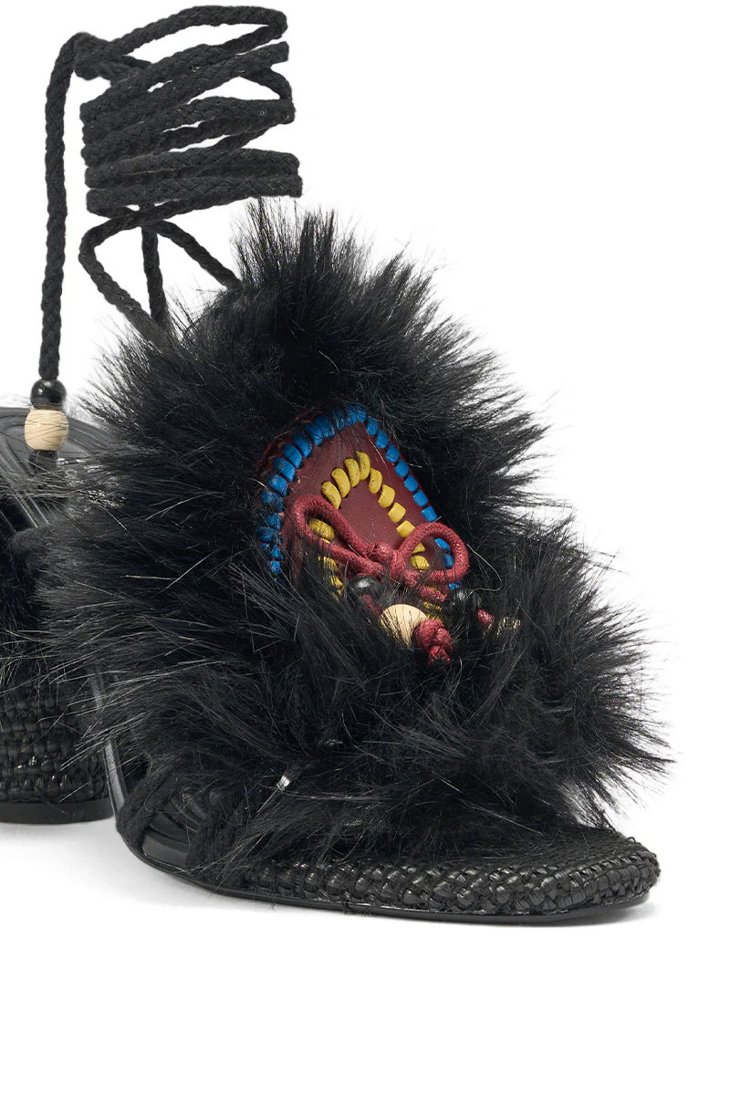 AKIRA GOLD UMIKA BLACK FUR BLOCK SANDAL - Image 6