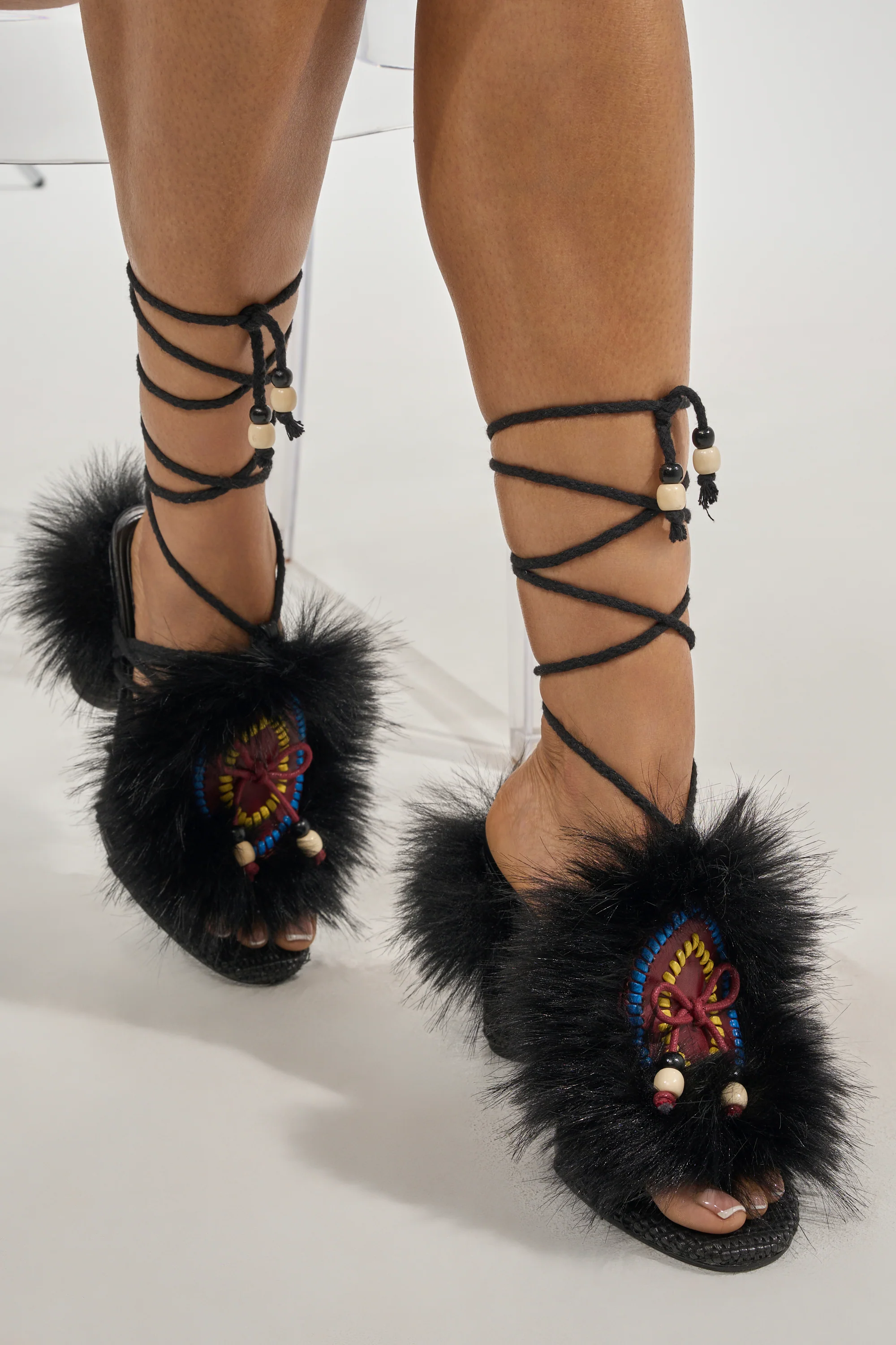 AKIRA GOLD UMIKA BLACK FUR BLOCK SANDAL - Image 7