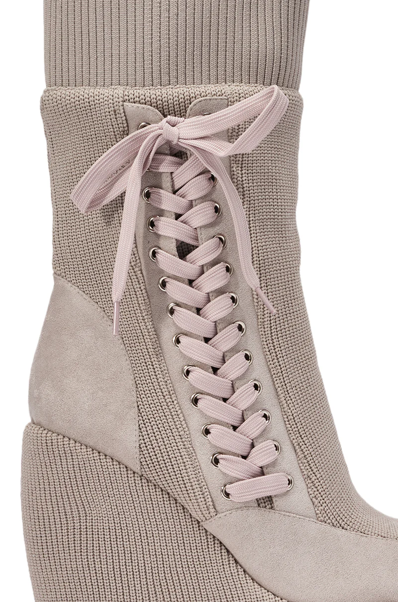 AKIRA GOLD WHATEVER WARM GREY CANVAS WEDGE BOOTIE - Image 15