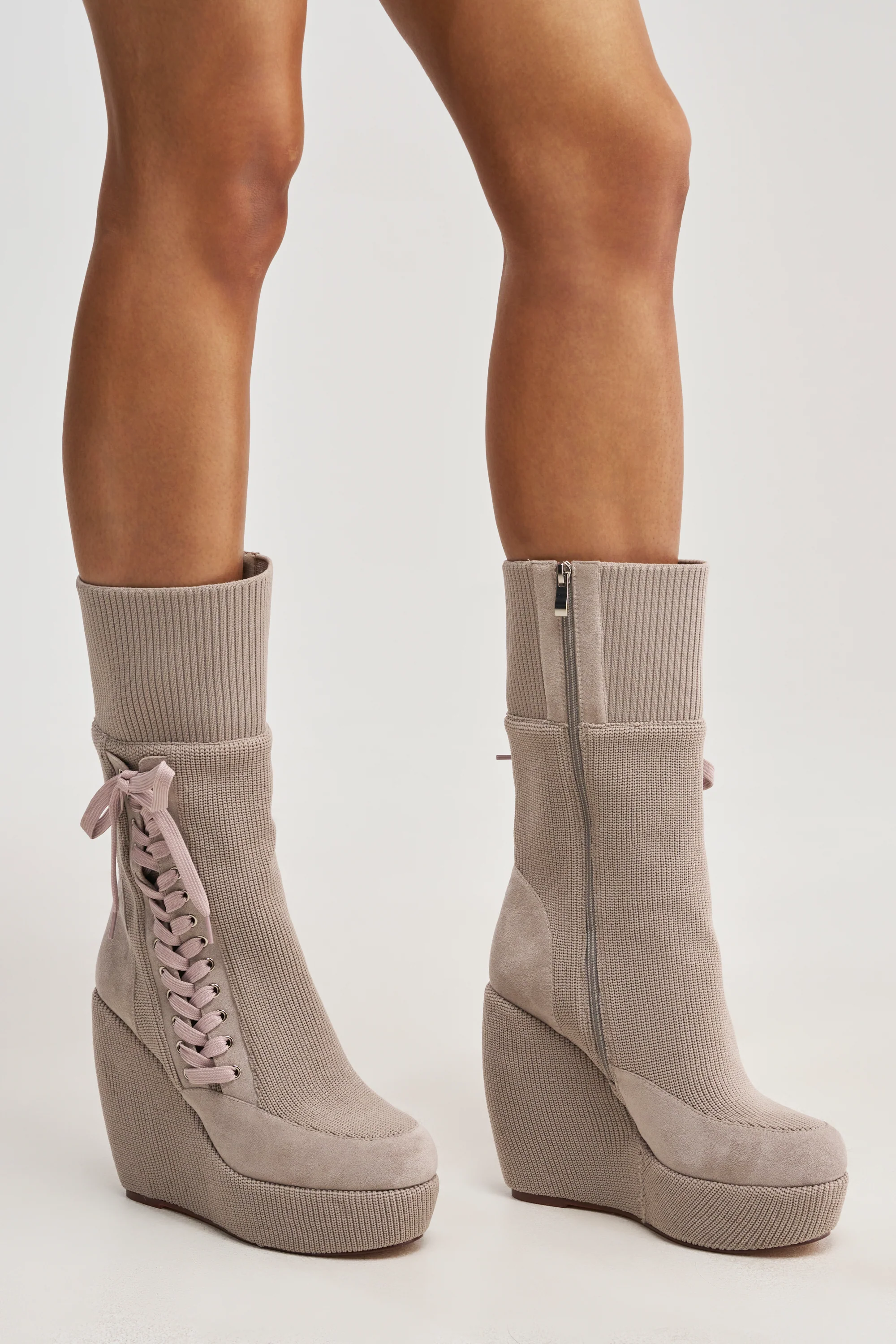 AKIRA GOLD WHATEVER WARM GREY CANVAS WEDGE BOOTIE - Image 2