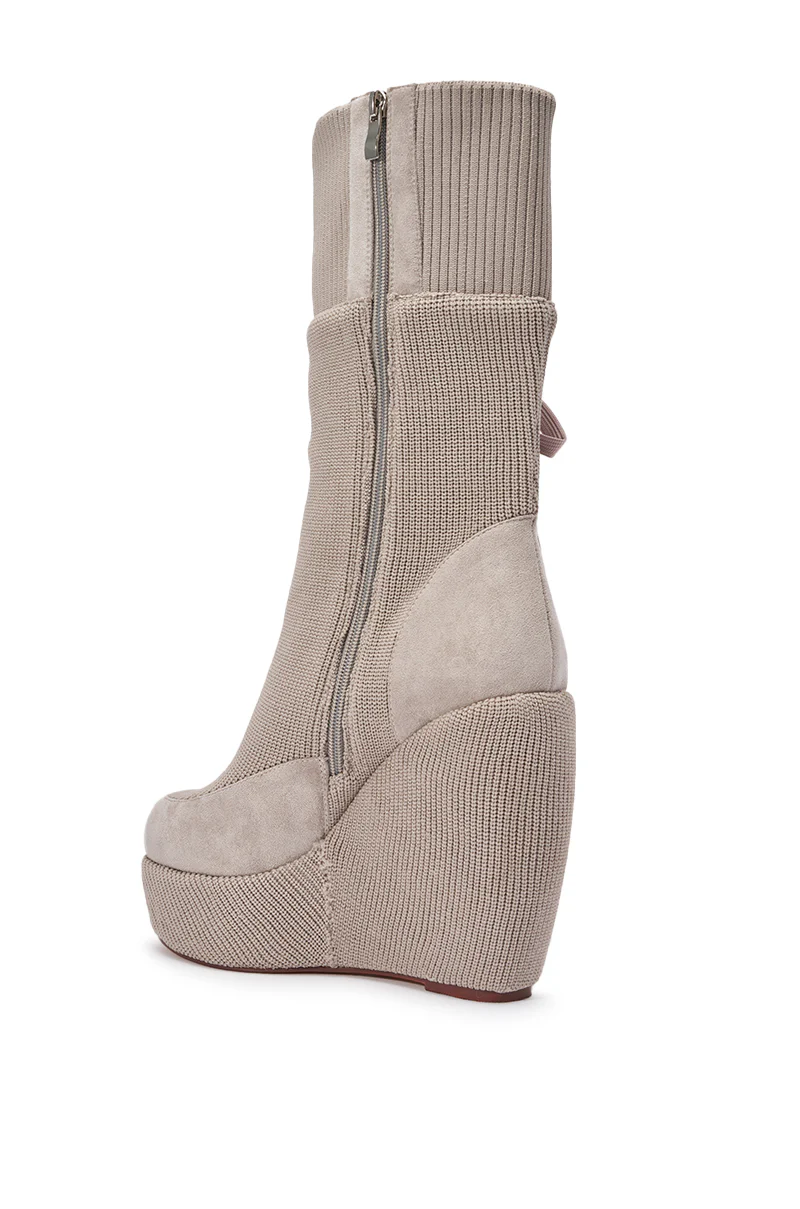 AKIRA GOLD WHATEVER WARM GREY CANVAS WEDGE BOOTIE - Image 22