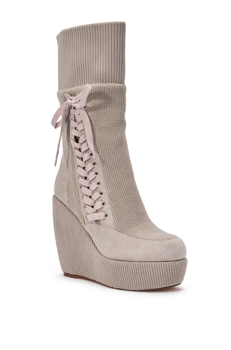AKIRA GOLD WHATEVER WARM GREY CANVAS WEDGE BOOTIE - Image 37