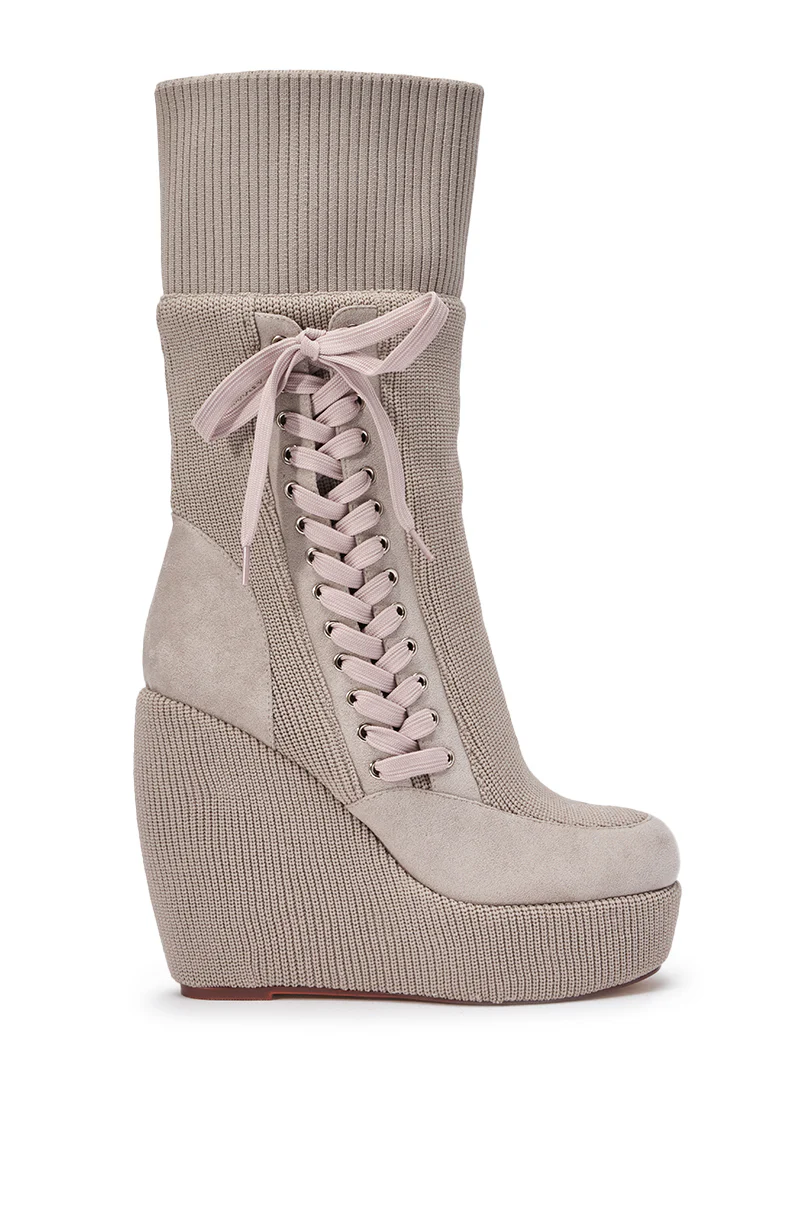 AKIRA GOLD WHATEVER WARM GREY CANVAS WEDGE BOOTIE - Image 6