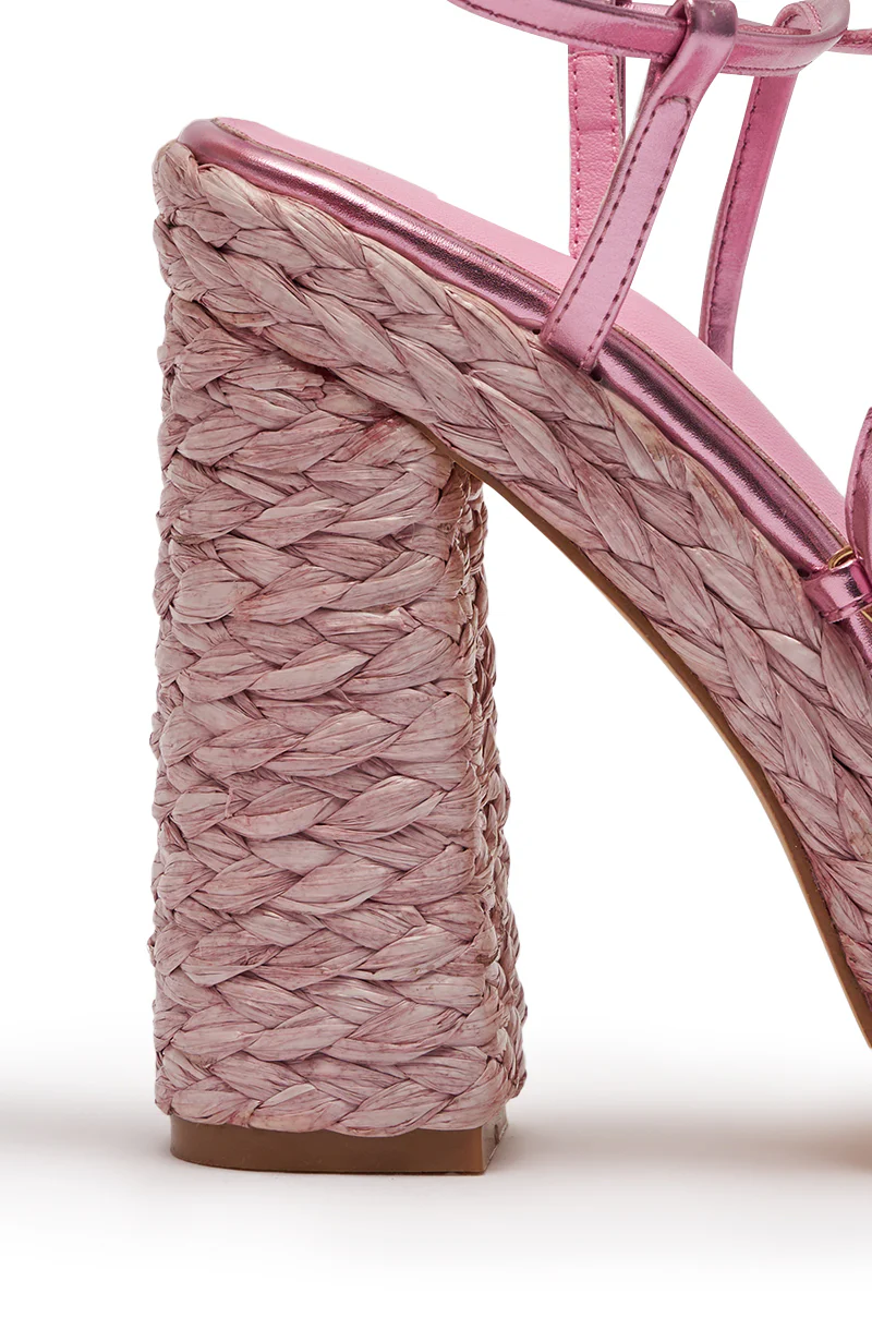 AKIRA GOLD ZAIDEE PINK PLATFORM RAFFIA LACE UP SANDAL - Image 8