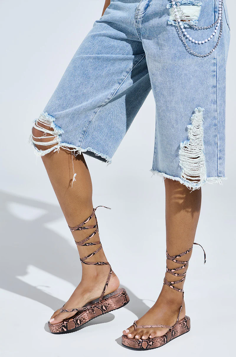 AKIRA IRVINE BROWN SNAKE LACE UP FLAT SANDAL - Image 13