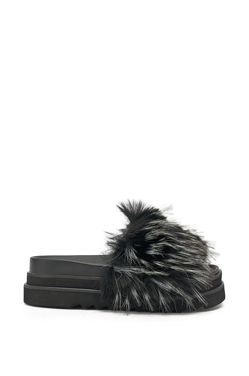 AKIRA MIRAY BLACK MULTI BLACK FUR SLIDE - Image 4